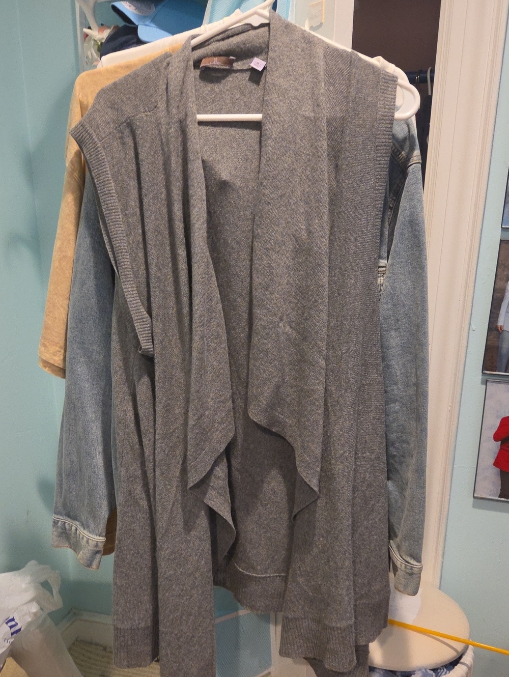 Cullen Women’s Open-Front Grey Draped Sweater Vest